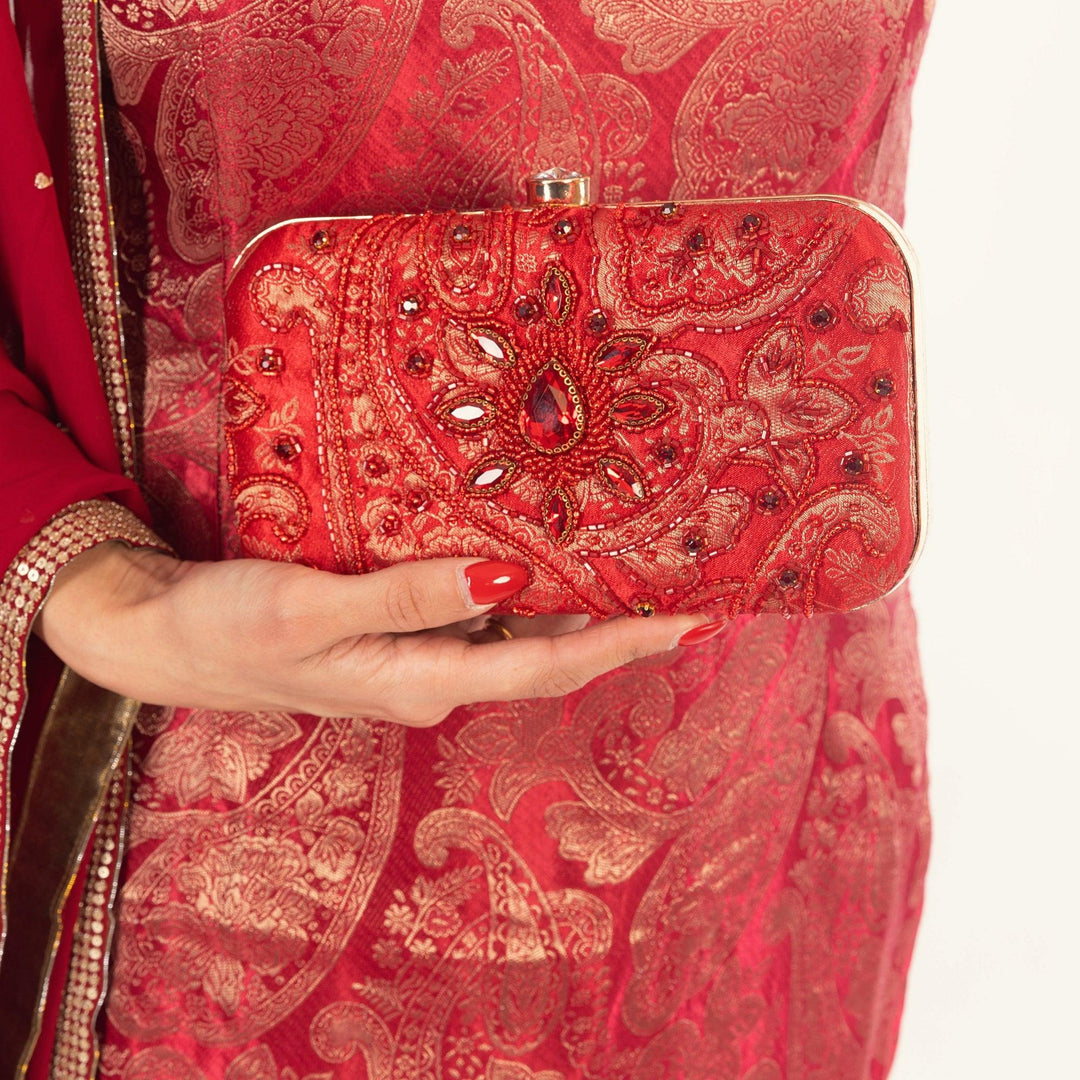 Red Clutch With Hand embroidery