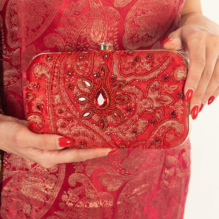 Red Clutch With Hand embroidery