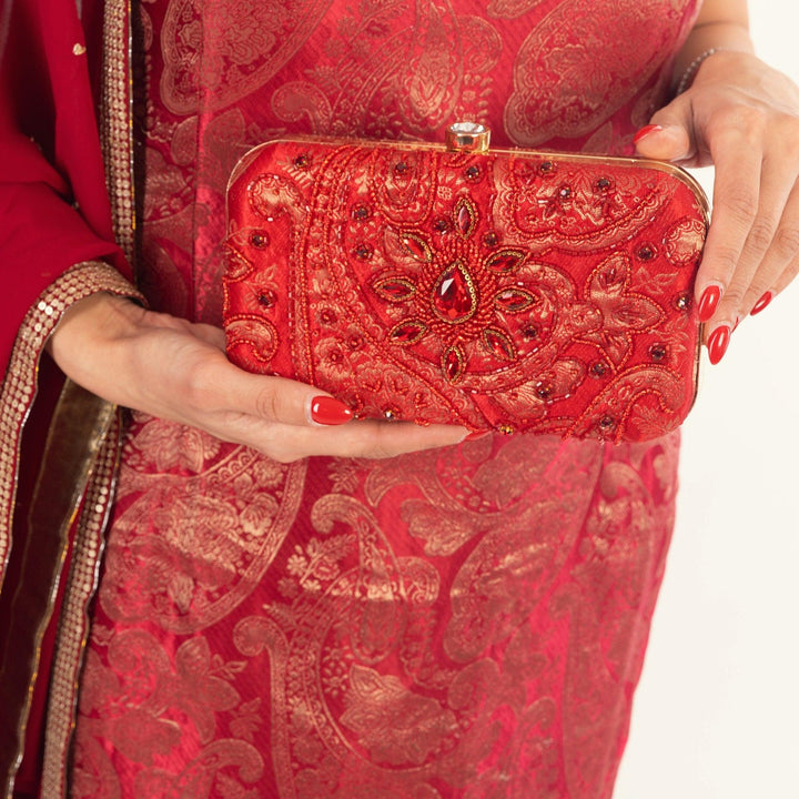 Red Clutch With Hand embroidery