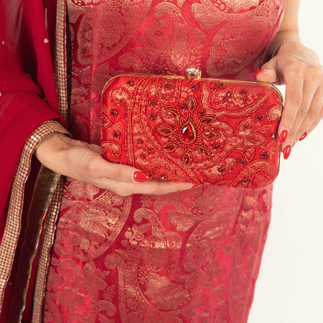 Red Clutch With Hand embroidery