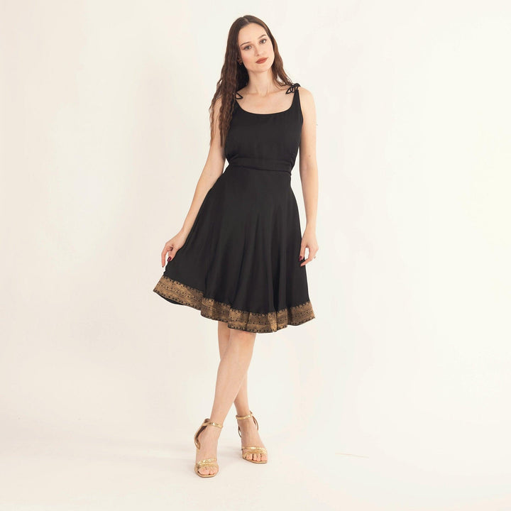 Zila Black Mini Dress with Banarasi Silk Hem