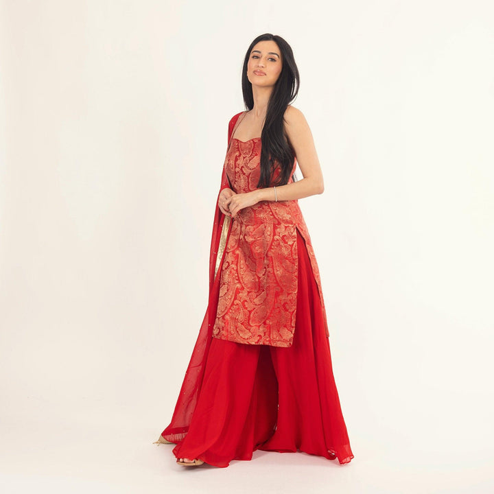 Coraline Jacquard Silk Red Salwar Kameez