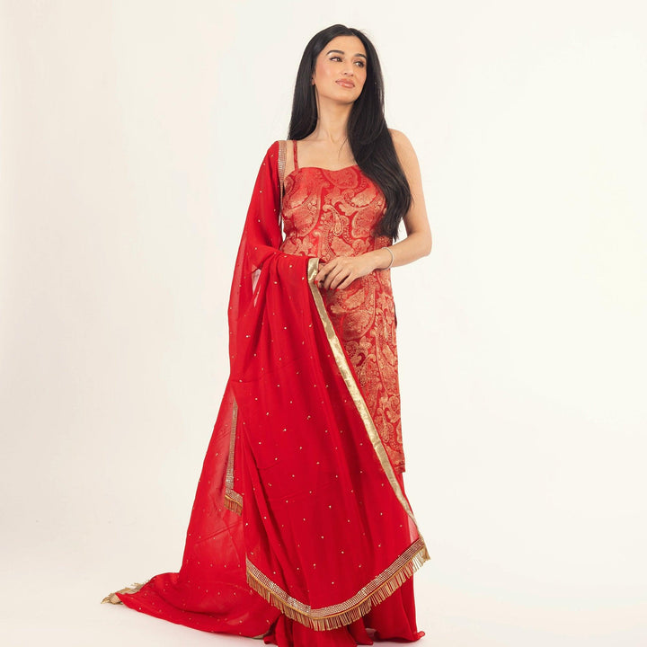 Maya Banarasi Silk Red Salwar Kameez