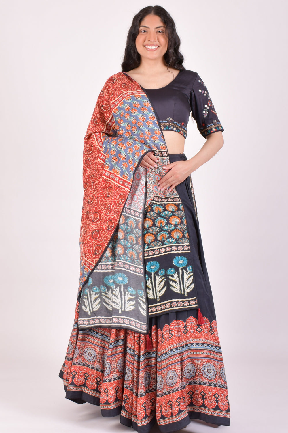Black Ajrakh Gota Patti Chaniya Choli With Dupatta