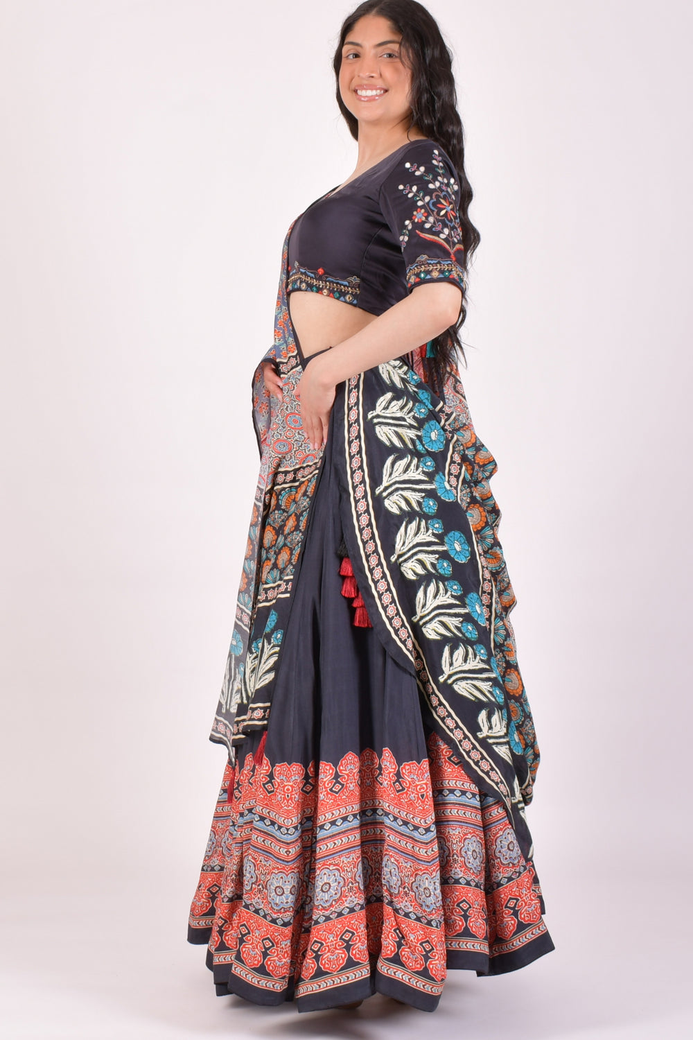 Black Ajrakh Gota Patti Chaniya Choli With Dupatta