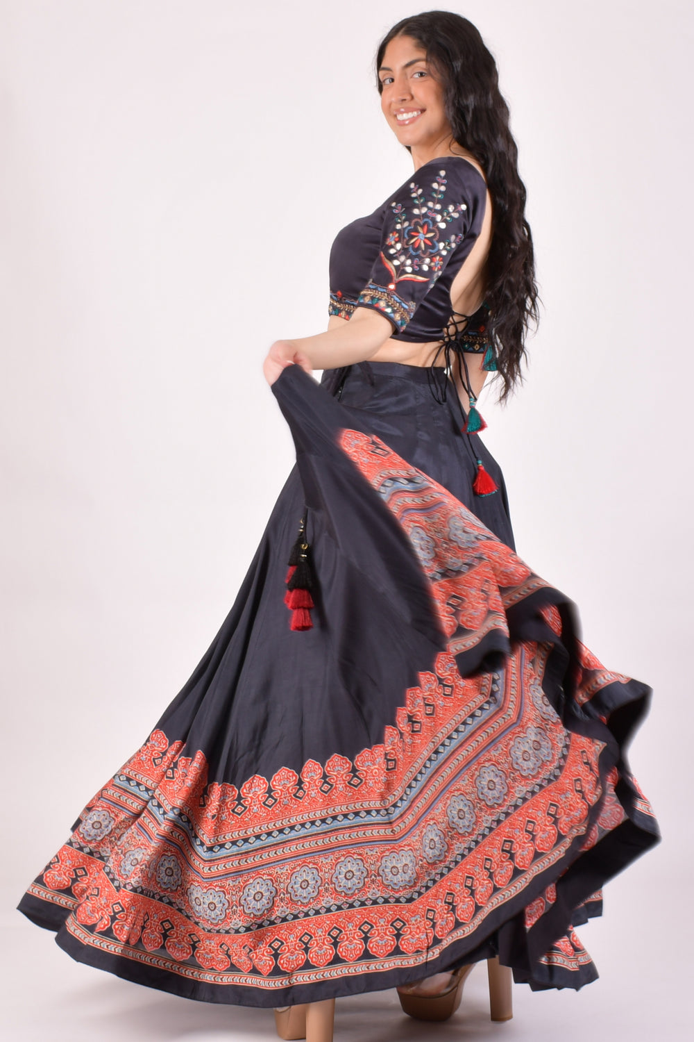 Black Ajrakh Gota Patti Chaniya Choli With Dupatta