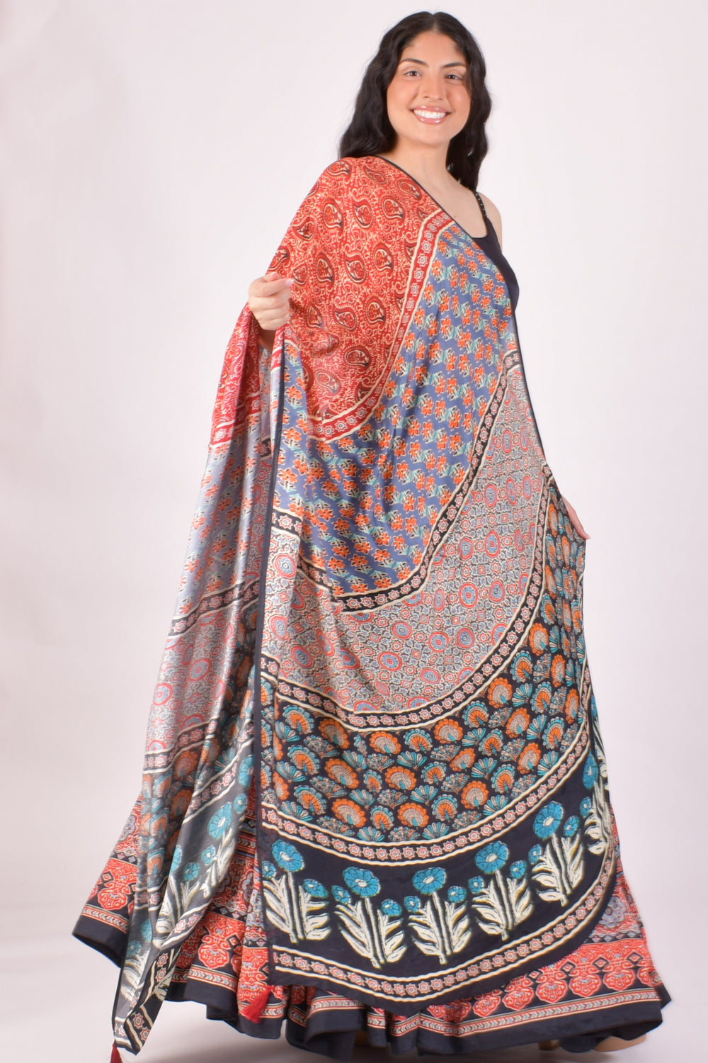 Black Ajrakh Print Chaniya Choli With Dupatta