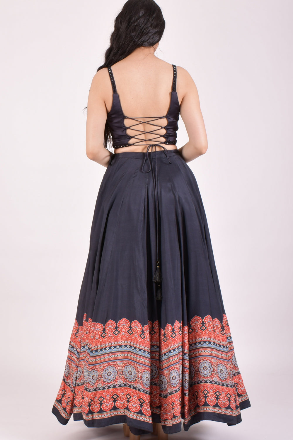 Black Ajrakh Print Chaniya Choli With Dupatta