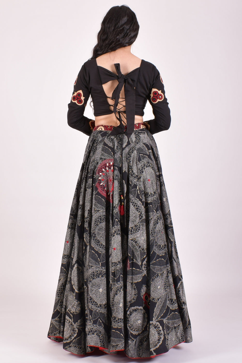 Black Full Flare Chaniya Choli With Bandhej Dupatta