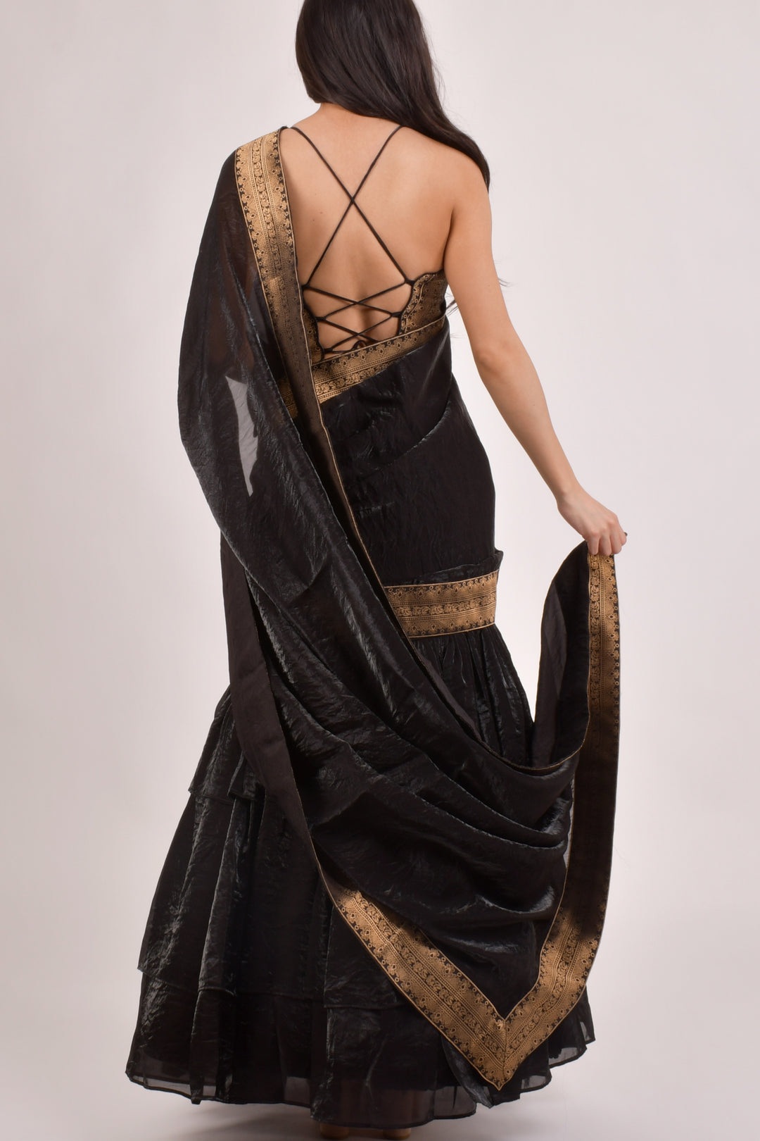Leila Black Ruffle Saree