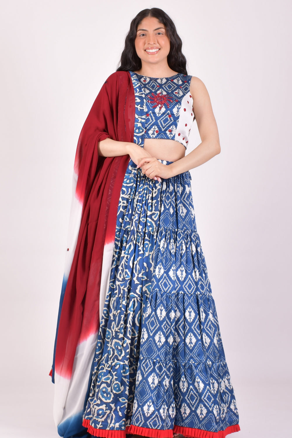 Indigo Blue Bandhej Tiered Chaniya Choli