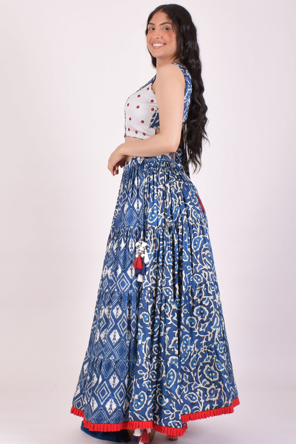 Indigo Blue Bandhej Tiered Chaniya Choli