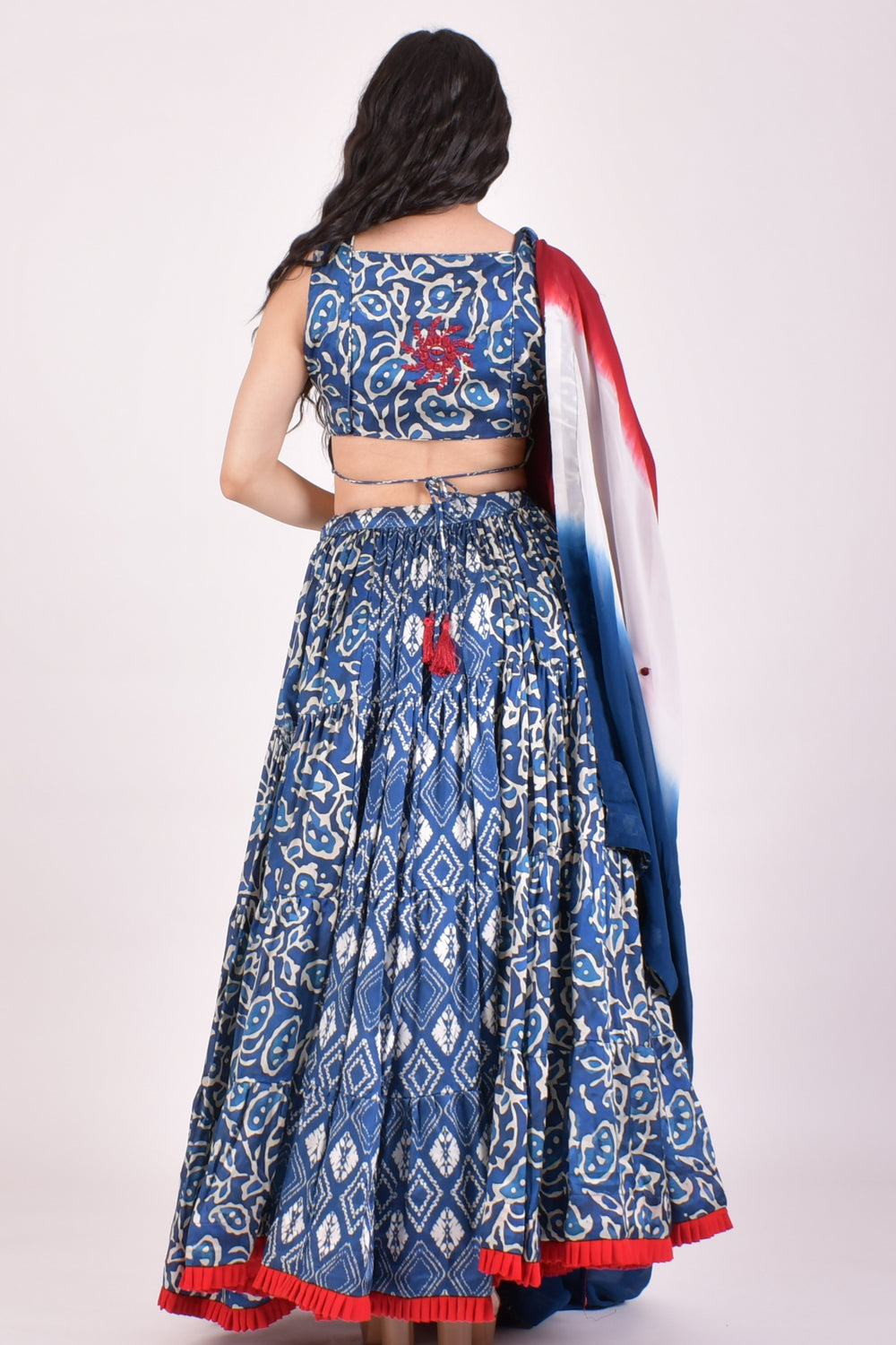 Indigo Blue Bandhej Tiered Chaniya Choli