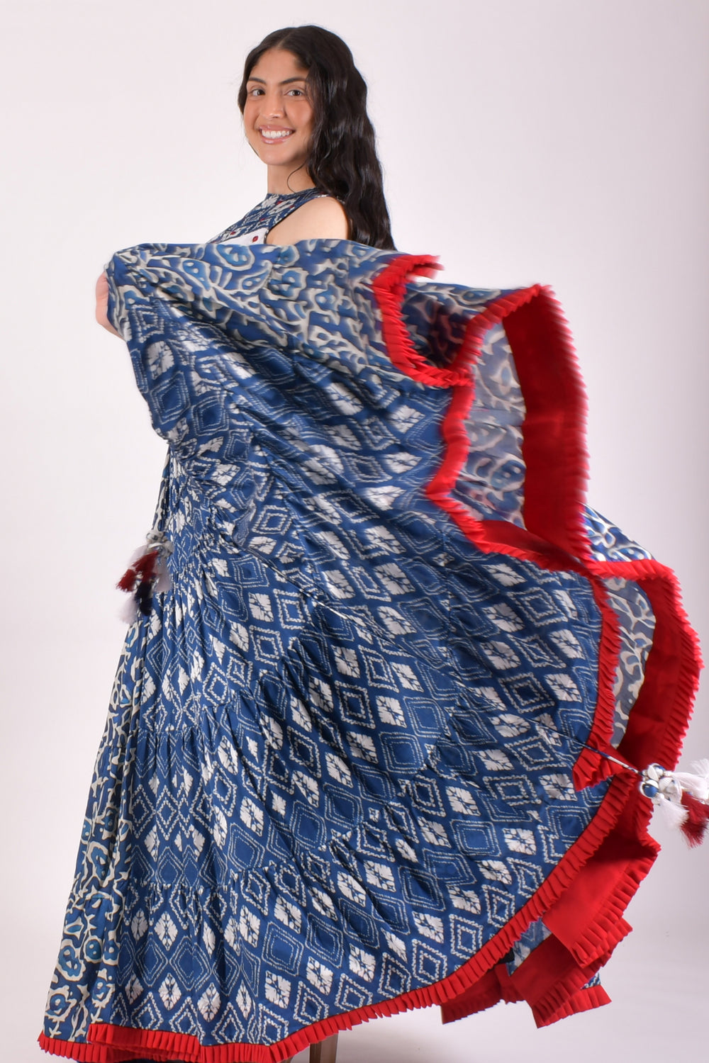 Indigo Blue Bandhej Tiered Chaniya Choli