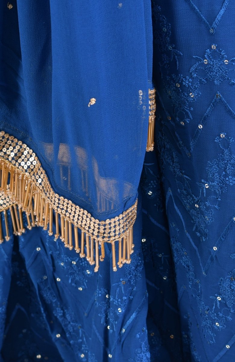 Royal Blue Sequin Lehenga Choli With Mirror work Hand Embroidered Blouse