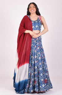 Blue Bandhej Embroidered Chaniya Choli