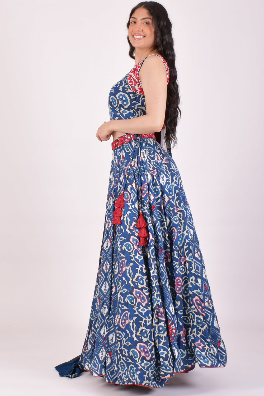 Blue Bandhej Embroidered Chaniya Choli