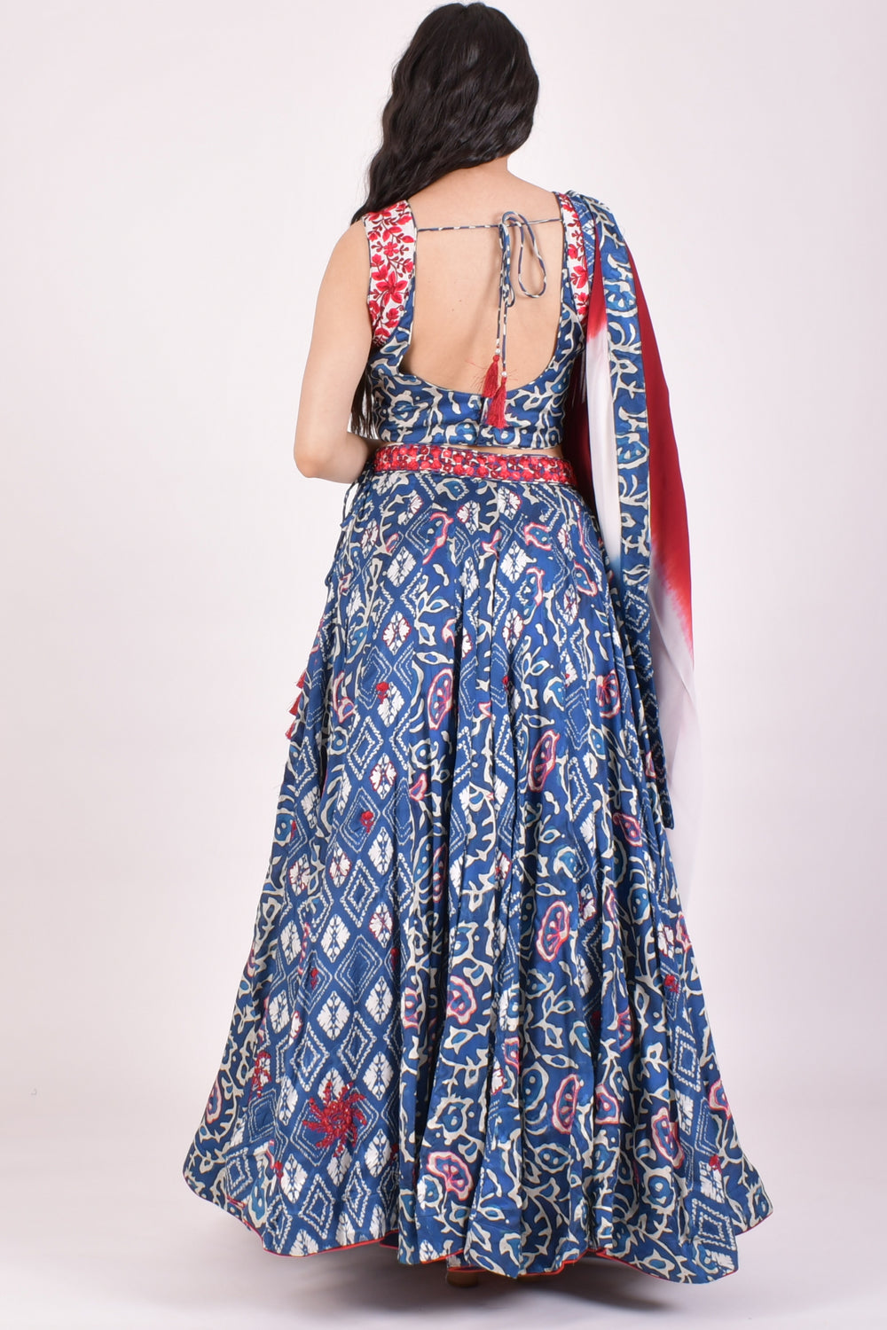 Blue Bandhej Embroidered Chaniya Choli