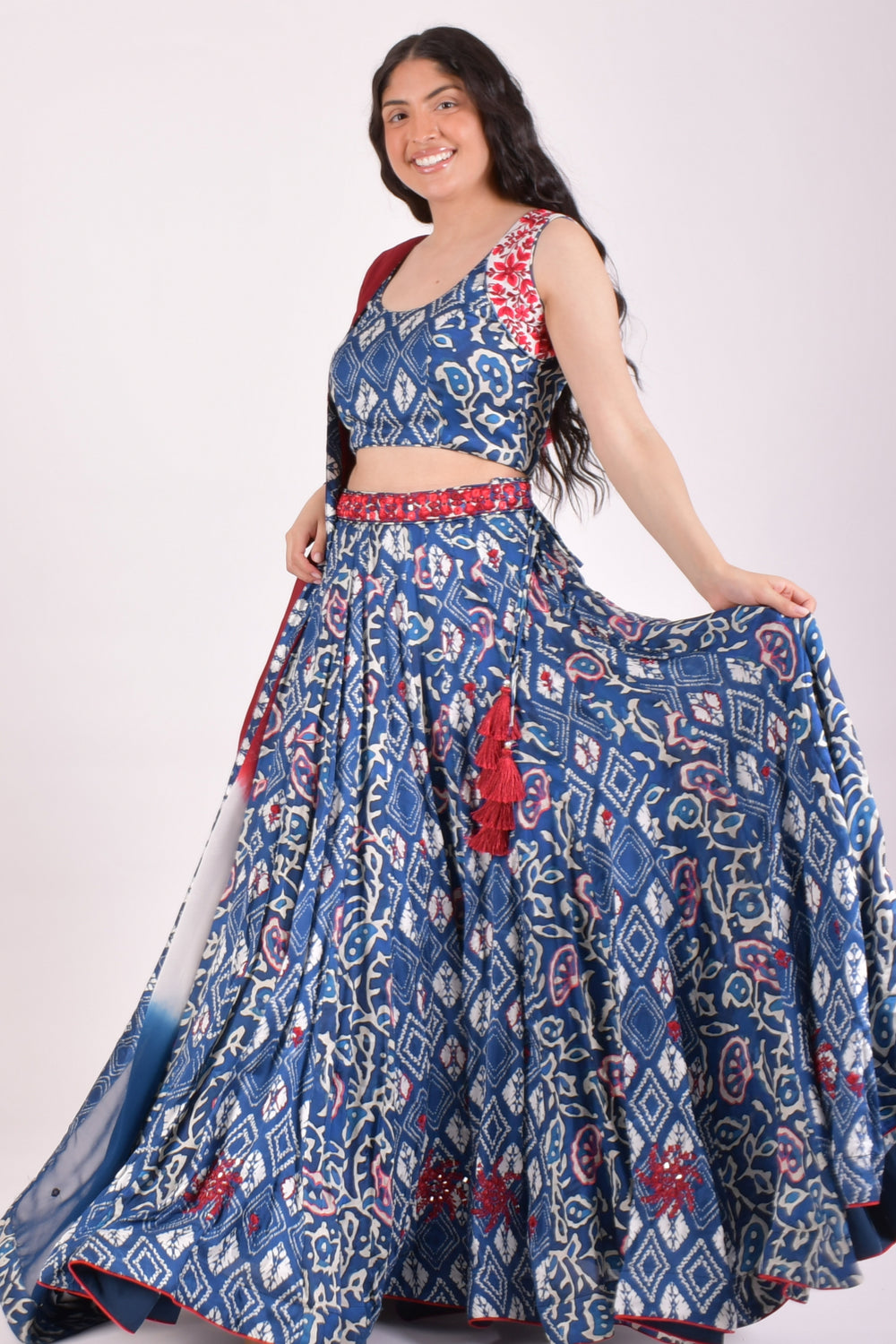 Blue Bandhej Embroidered Chaniya Choli