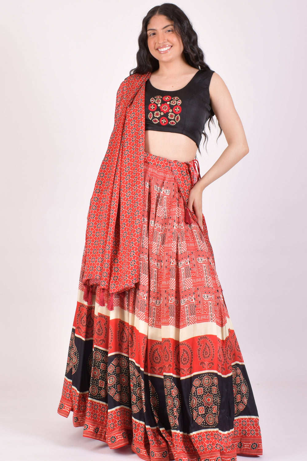 Red Ajrakh Hand Block Print Chaniya Choli