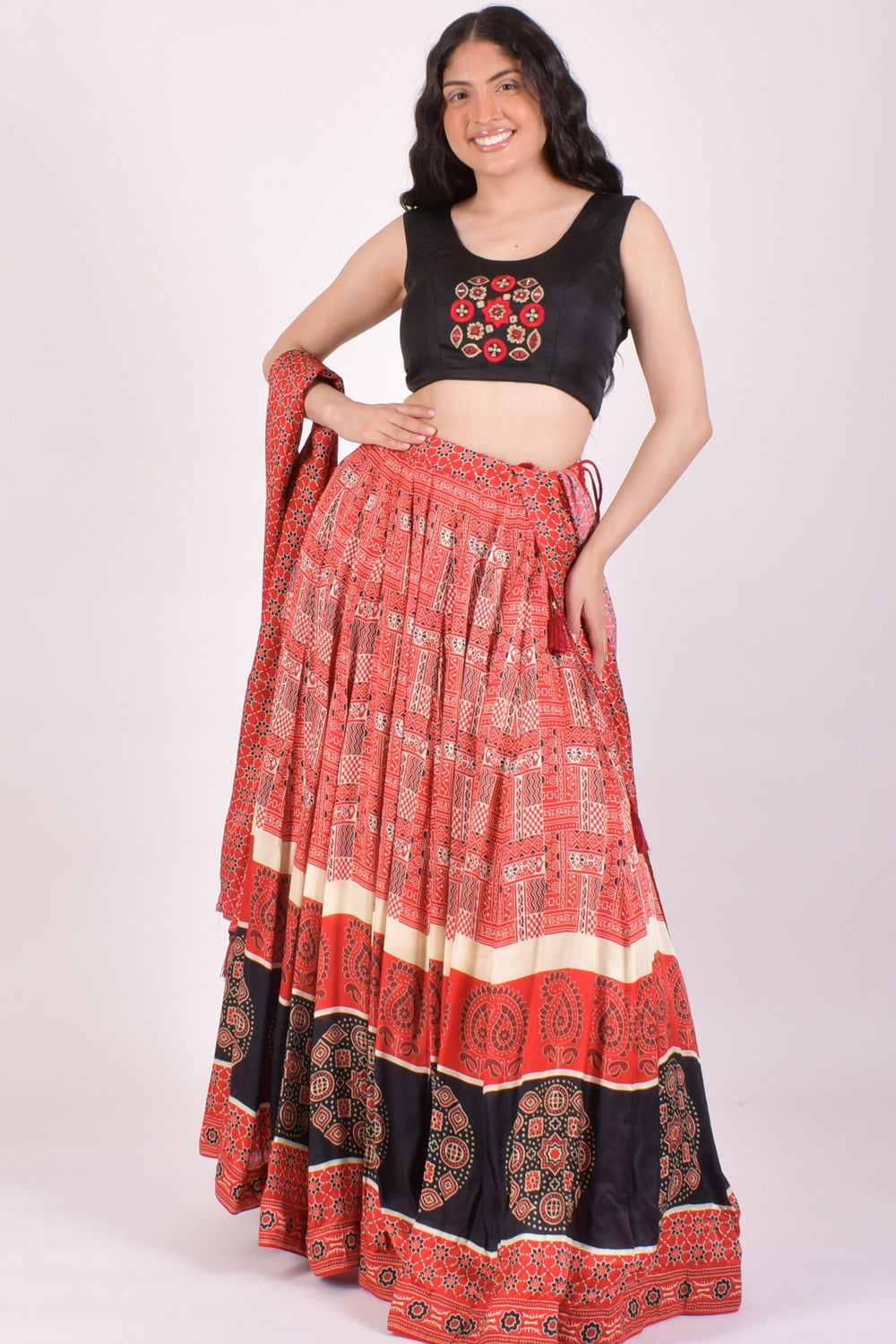 Red Ajrakh Hand Block Print Chaniya Choli