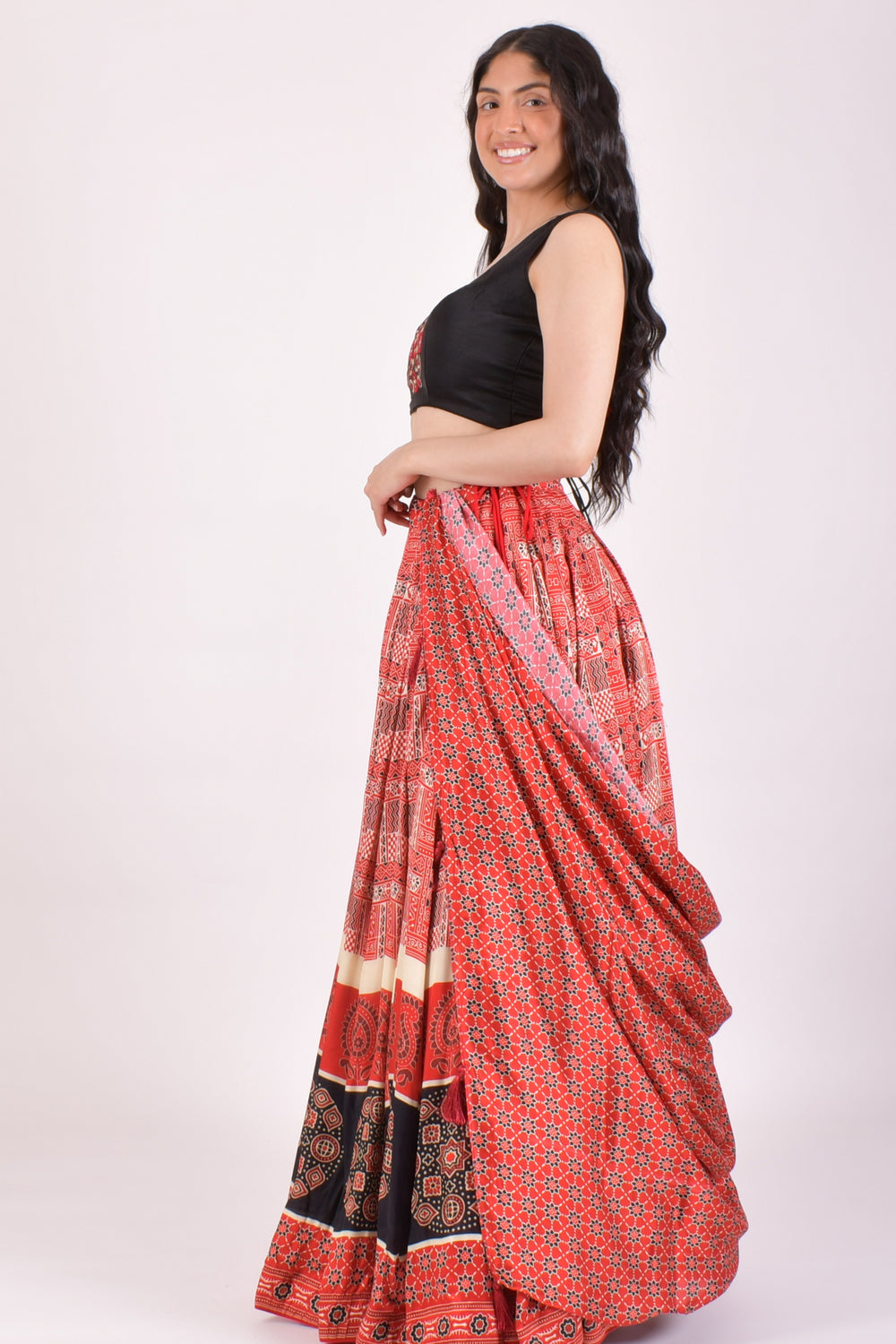 Red Ajrakh Hand Block Print Chaniya Choli