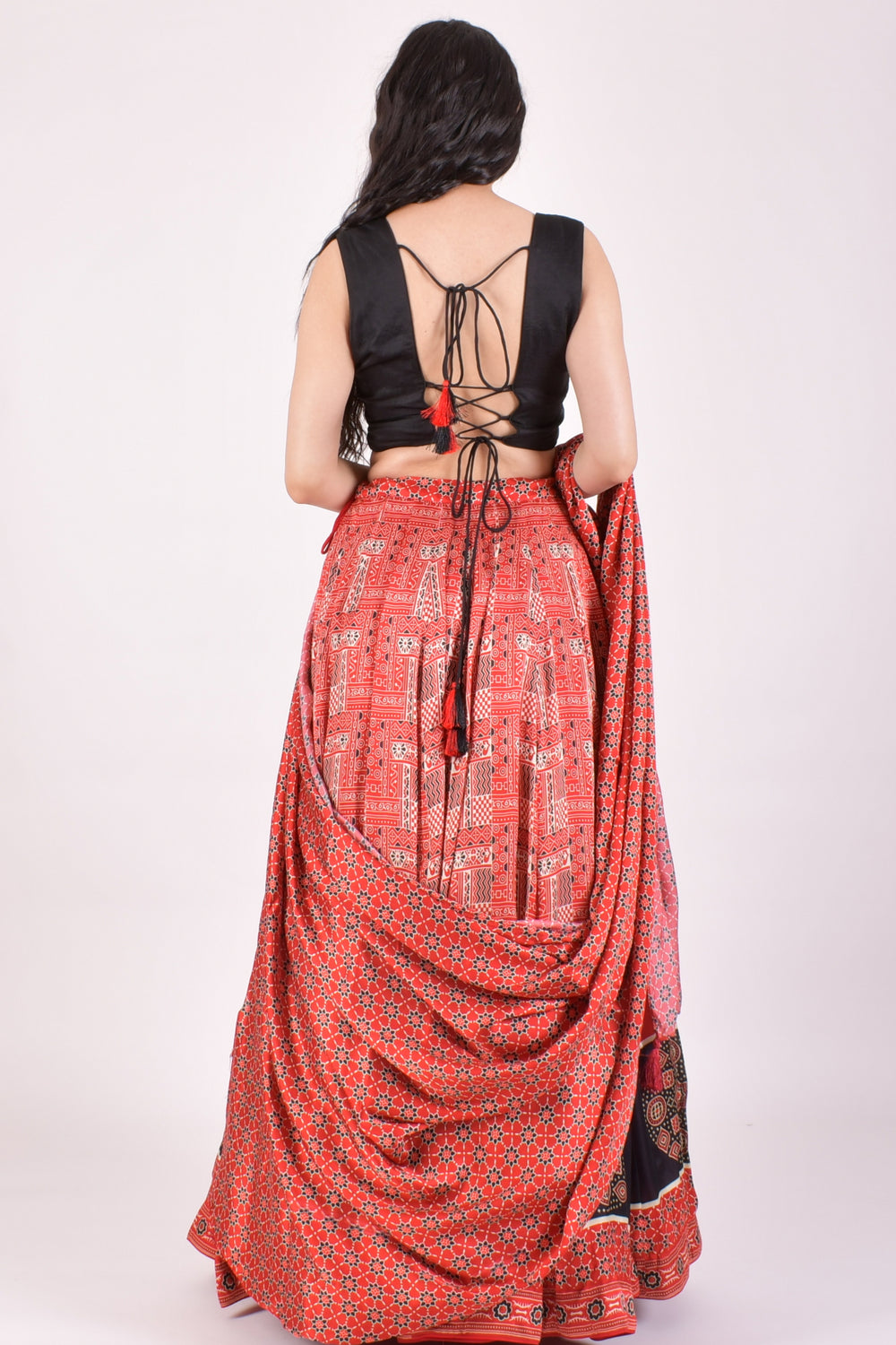 Red Ajrakh Hand Block Print Chaniya Choli