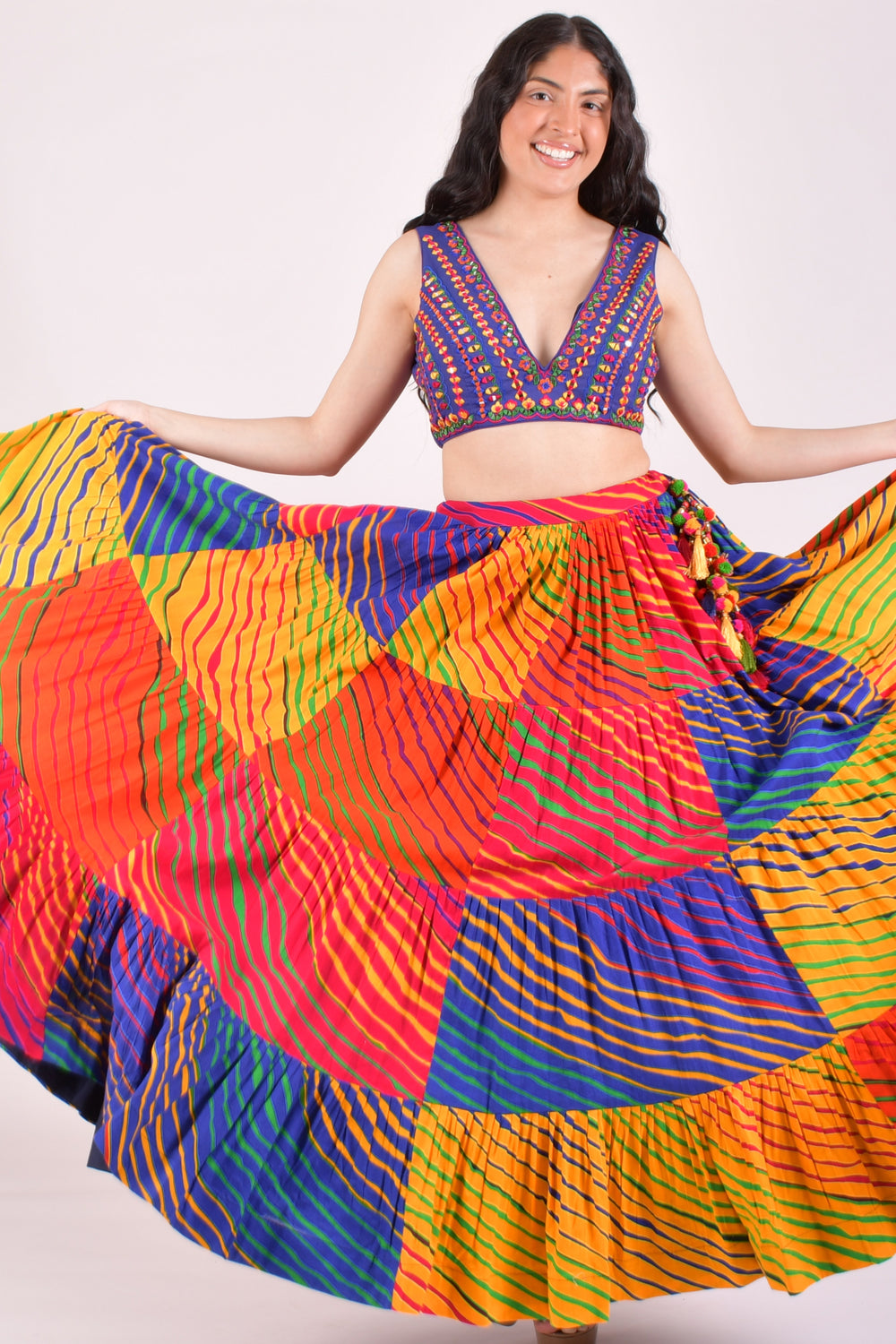 Multicolor Leheriya Tiered Chaniya Choli With Dupatta