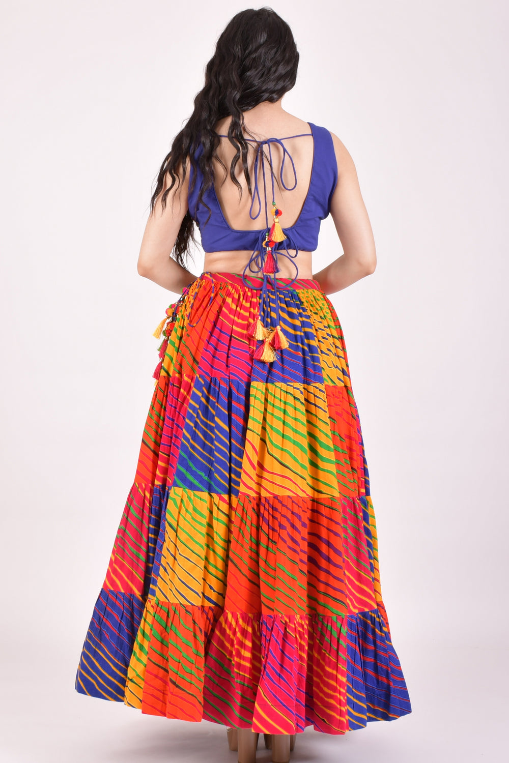 Multicolor Leheriya Tiered Chaniya Choli With Dupatta