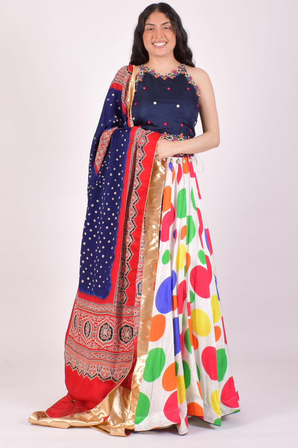 Multicolor Polka Dot Shell Embroidered Chaniya Choli