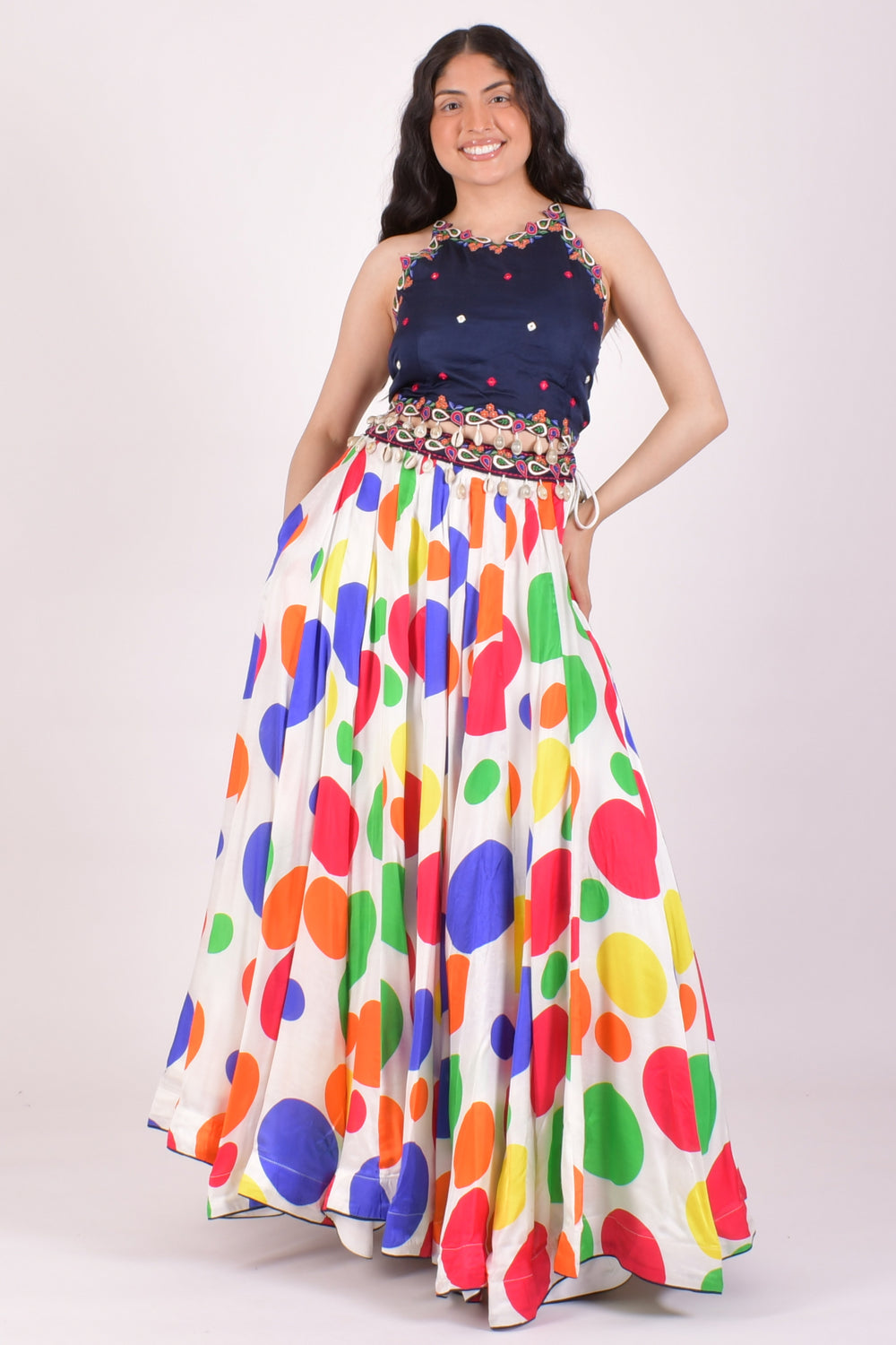 Multicolor Polka Dot Shell Embroidered Chaniya Choli