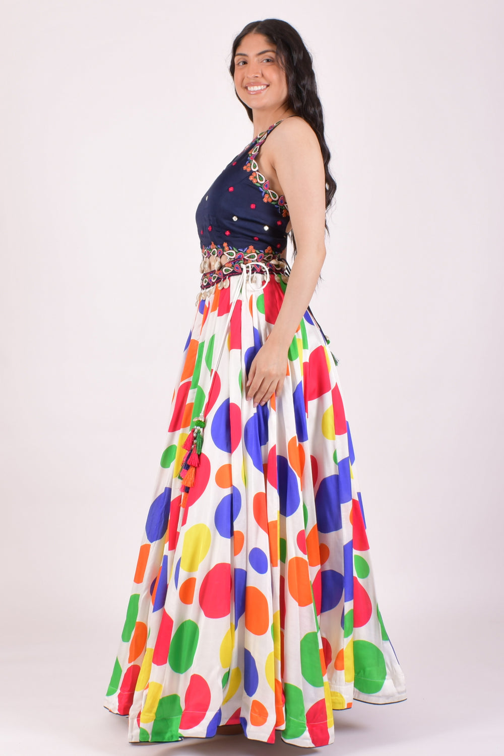 Multicolor Polka Dot Shell Embroidered Chaniya Choli