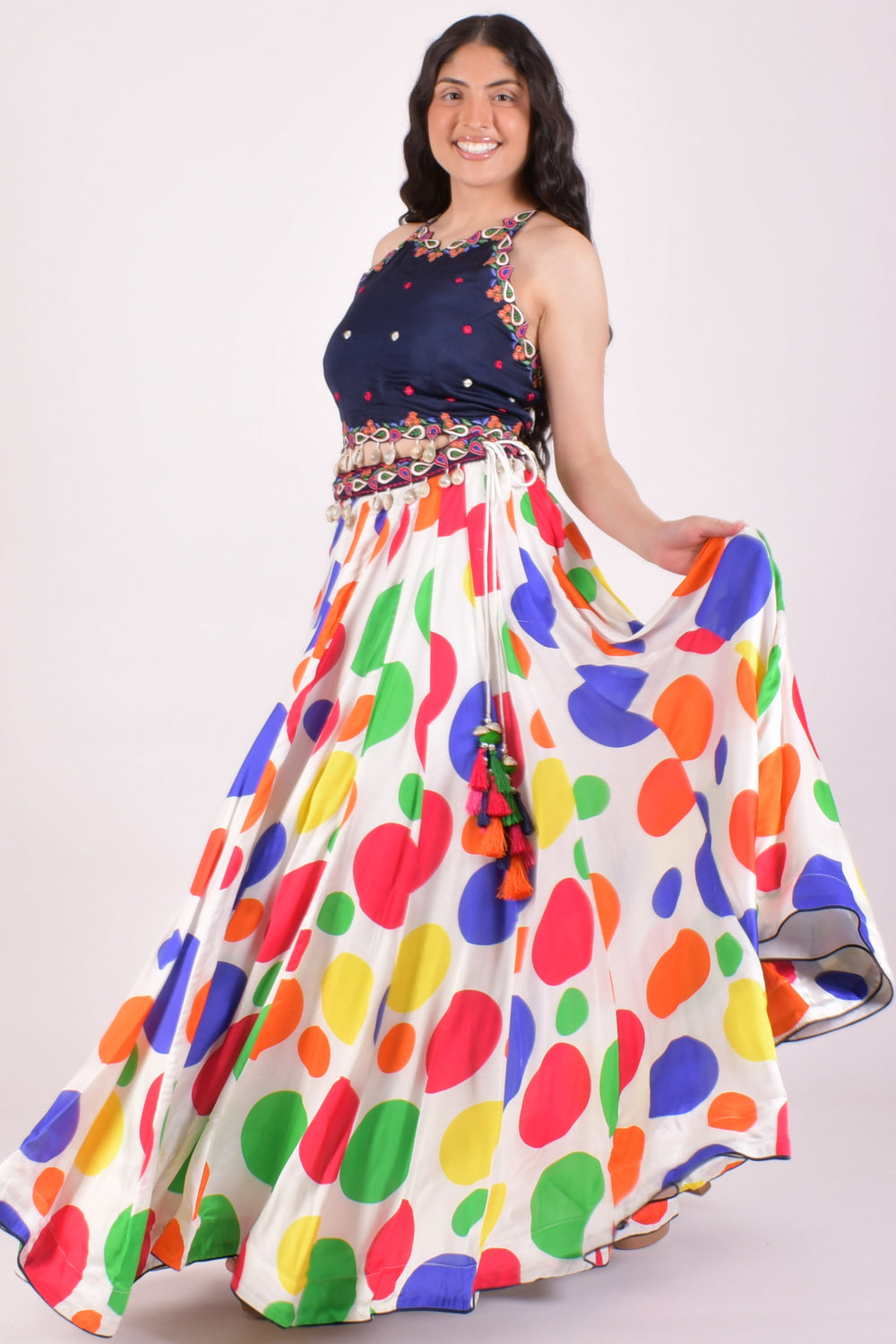 Multicolor Polka Dot Shell Embroidered Chaniya Choli