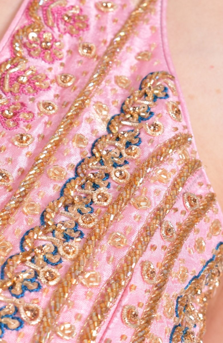 Pink Hand Embroidered Banarasi Silk Lehenga Choli