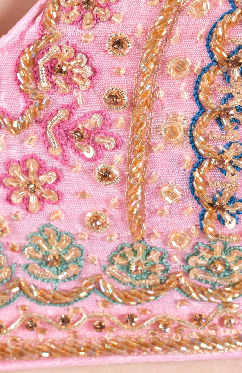 Pink Hand Embroidered Banarasi Silk Lehenga Choli