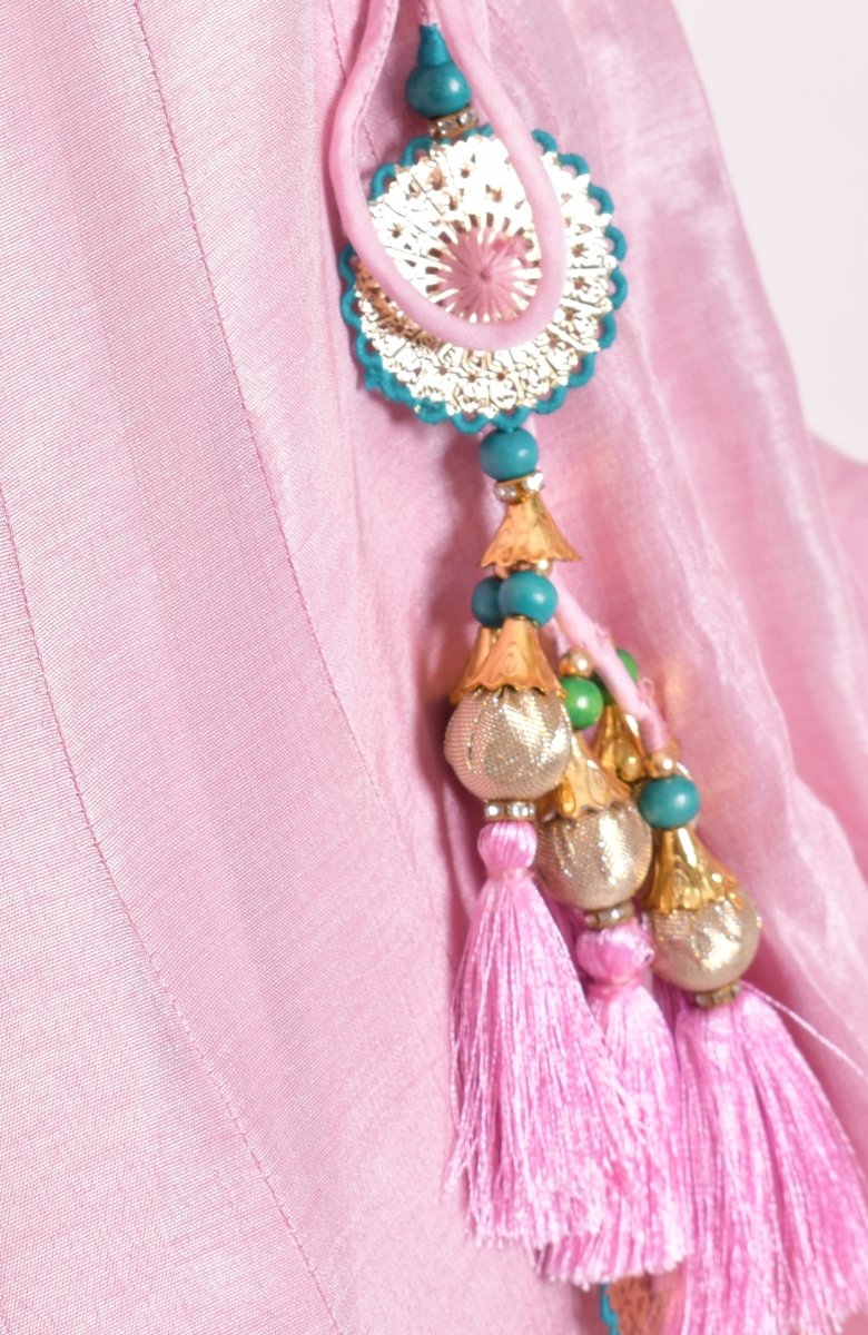 Pink Hand Embroidered Banarasi Silk Lehenga Choli