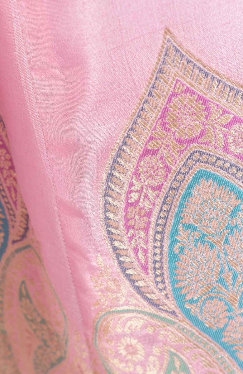 Pink Hand Embroidered Banarasi Silk Lehenga Choli
