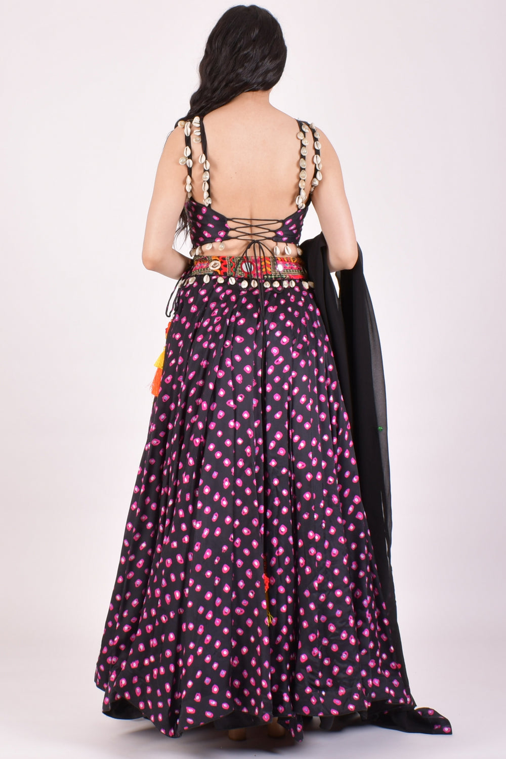 Black Bandhej Kutchi Chaniya Choli With Shells
