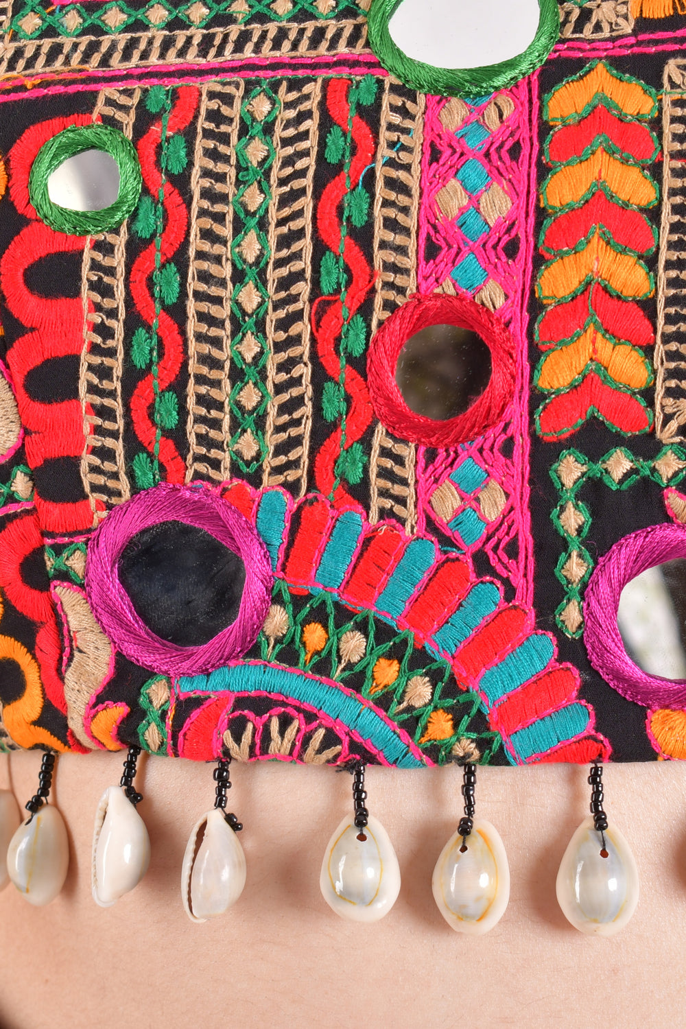 Black Bandhej Kutchi Chaniya Choli With Shells