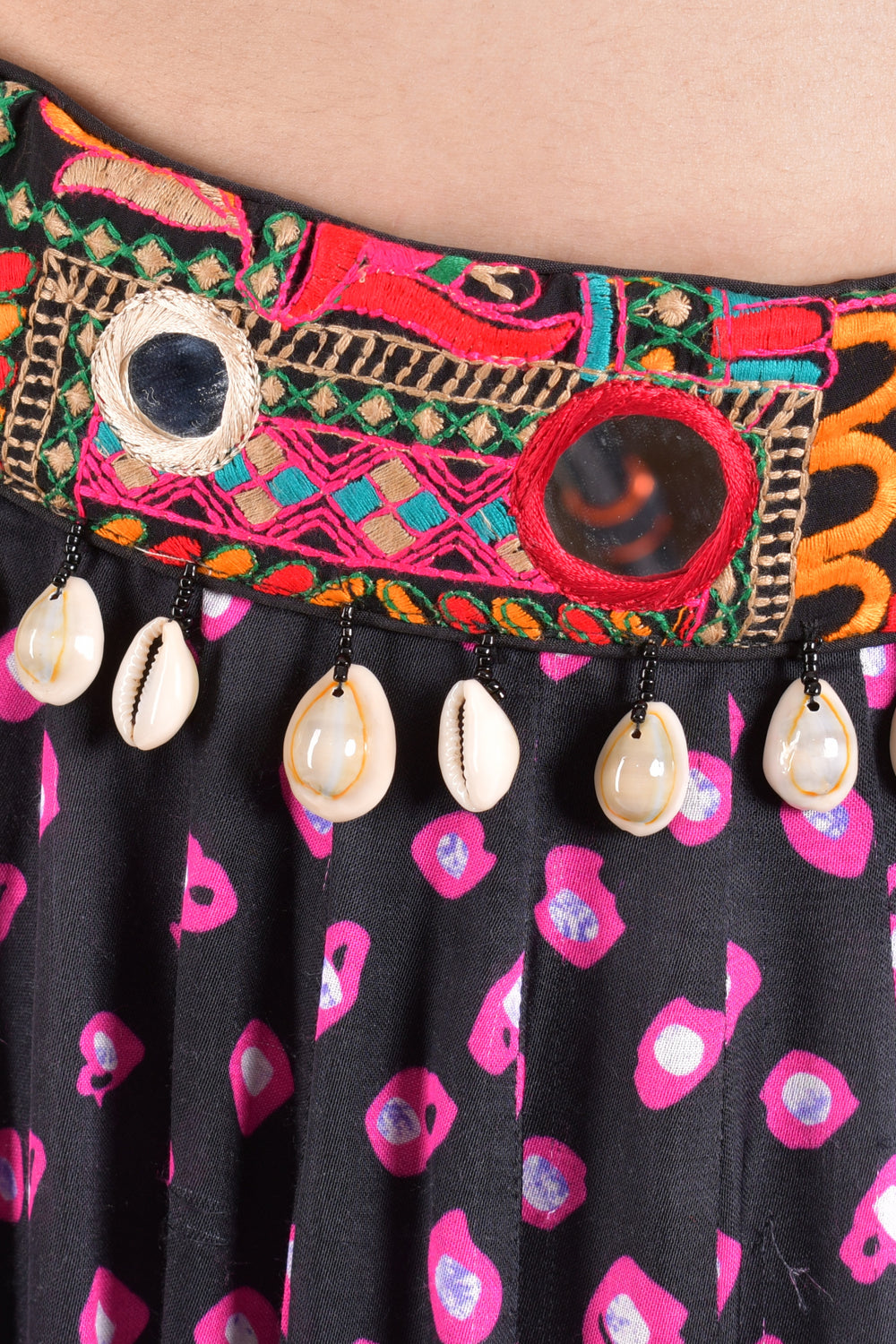 Black Bandhej Kutchi Chaniya Choli With Shells