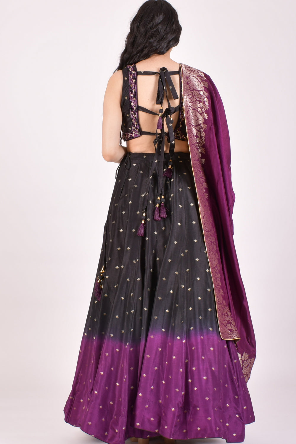 Black & Wine Ombre Banarasi Sequin Chaniya Choli