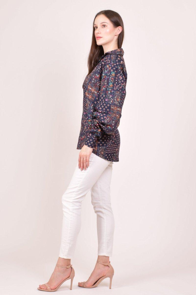 Navy Paisley Printed Cotton Button-Down Shirt
