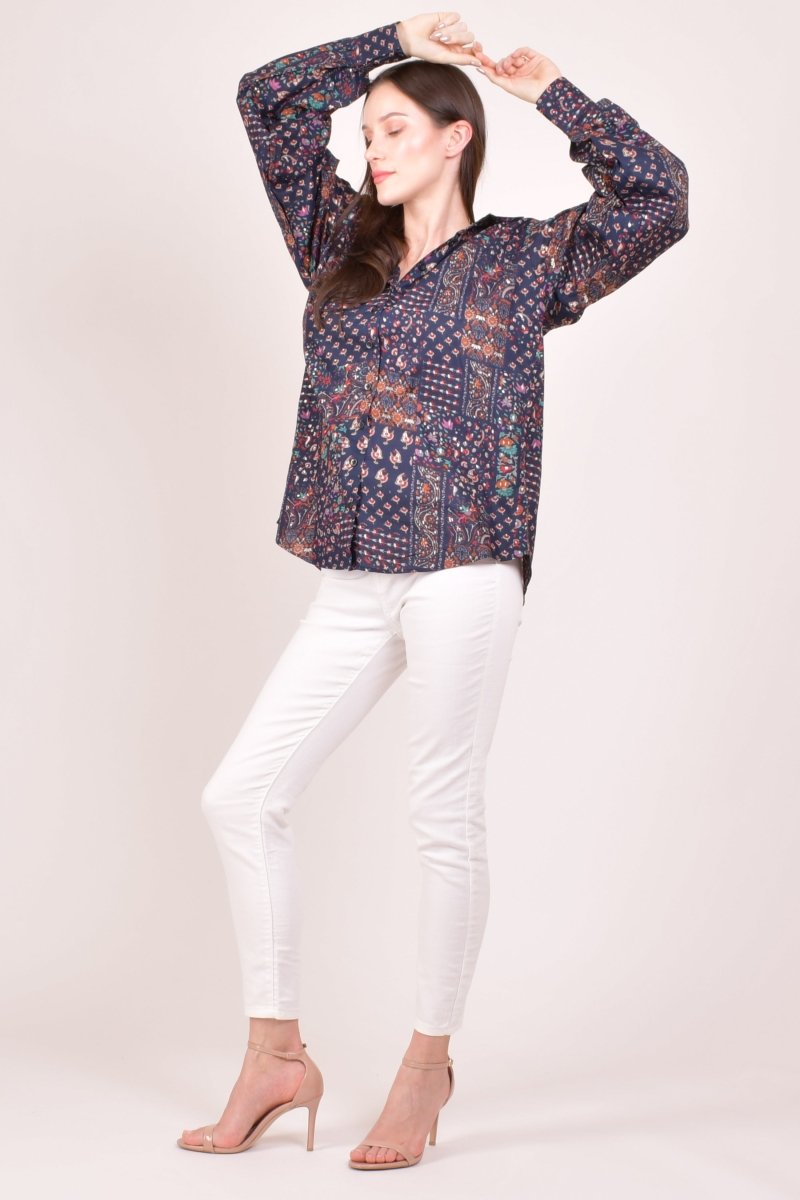 Navy Paisley Printed Cotton Button-Down Shirt