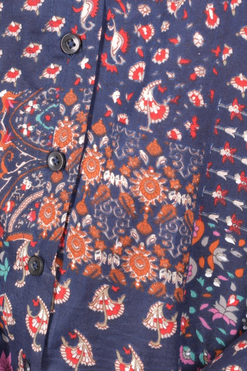 Navy Paisley Printed Cotton Button-Down Shirt