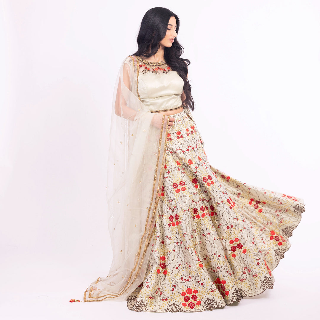 Grey Lehenga Choli Set with Embroidery