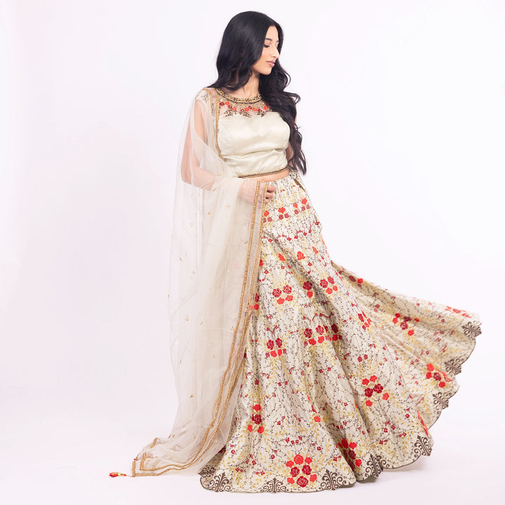 Grey Lehenga Choli Set with Embroidery