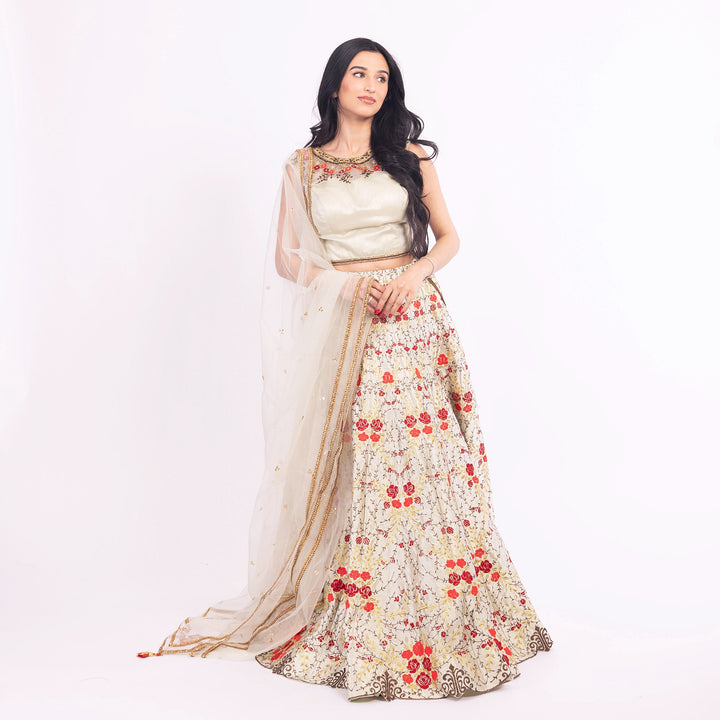 Grey Lehenga Choli Set with Embroidery