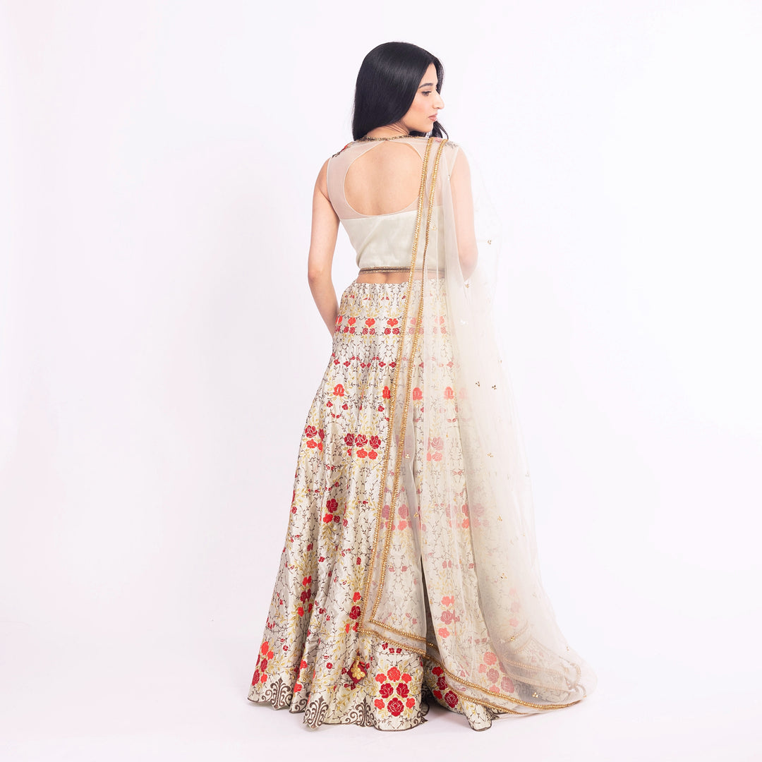 Grey Lehenga Choli Set with Embroidery