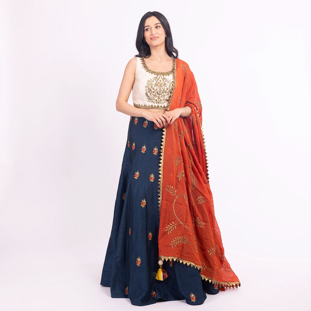 Vespera Blue Lehenga Choli with Embroidered Blouse