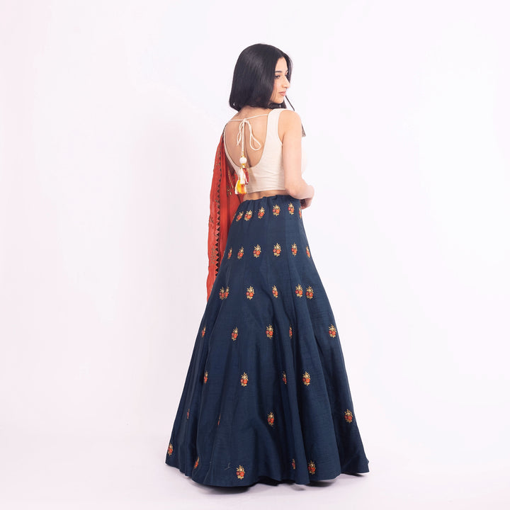 Vespera Blue Lehenga Choli with Embroidered Blouse